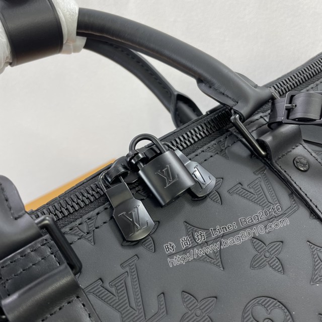Lv路易威登2023專櫃新款Keepall BANDOULIèRE50旅行袋 LV黑色壓花牛皮男士旅行包 M44810新版本 ydh5197